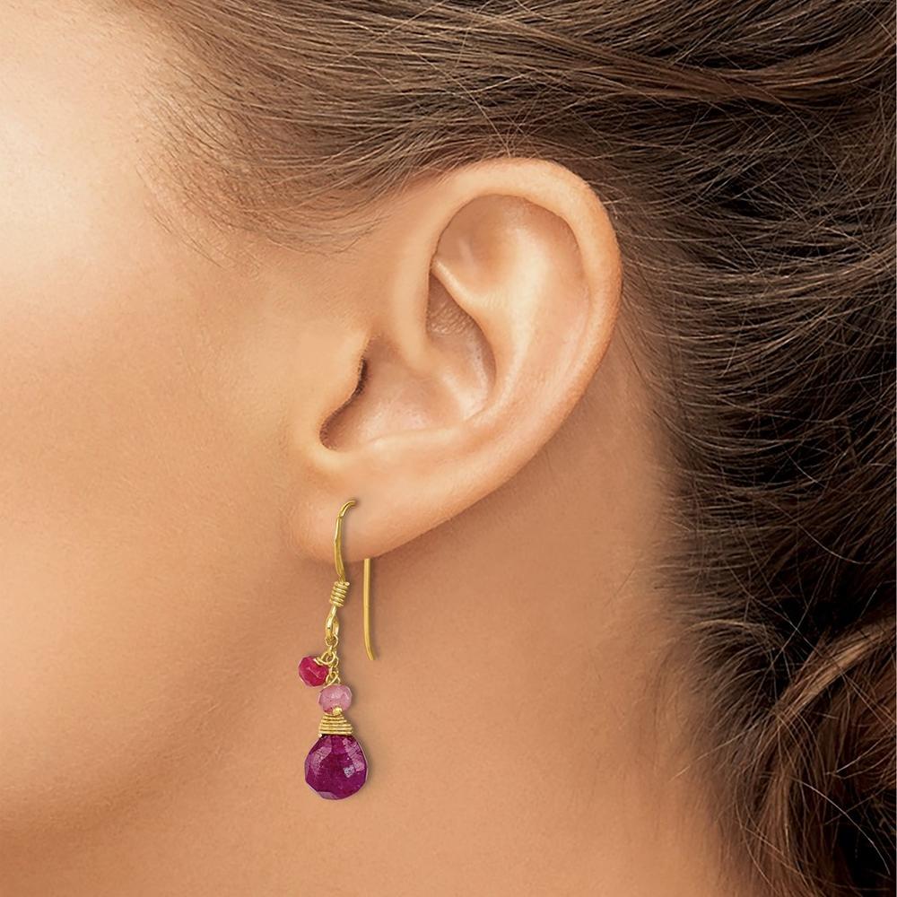 Jewelryweb Sterling Silver and Gold-Flashed Ruby Earrings - Measures 36x8mm Wide