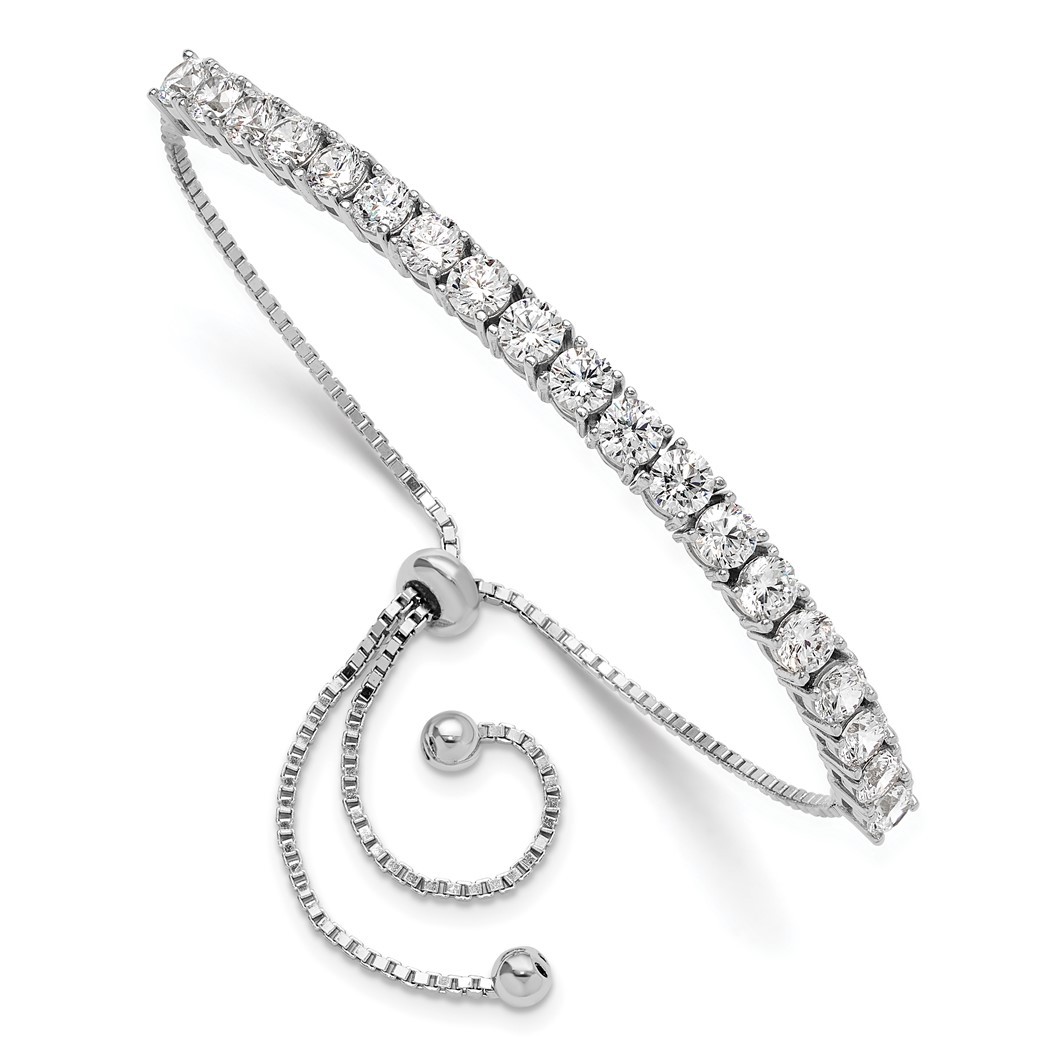 Jewelryweb 4.1mm Sterling Silver Rhodium-plated Polished Cubic Zirconia Adjustable Tennis Bracelet