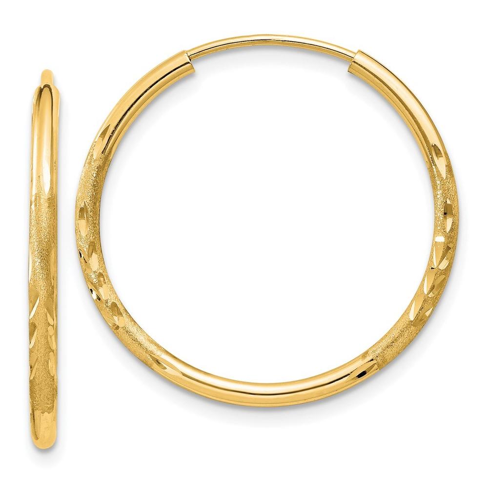 Jewelryweb 10k 1.5mm Satin Sparkle-Cut Endless Hoop Earrings - Measures 22x22mm Wide 1.5mm Thick