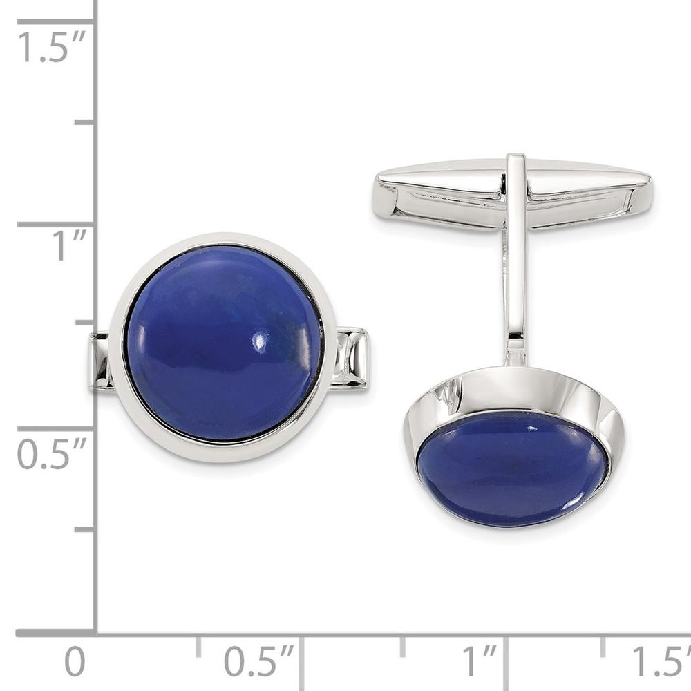 Jewelryweb Sterling Silver Polished Round Lapis Cuff Links - Measures 13.9x13.9mm Wide