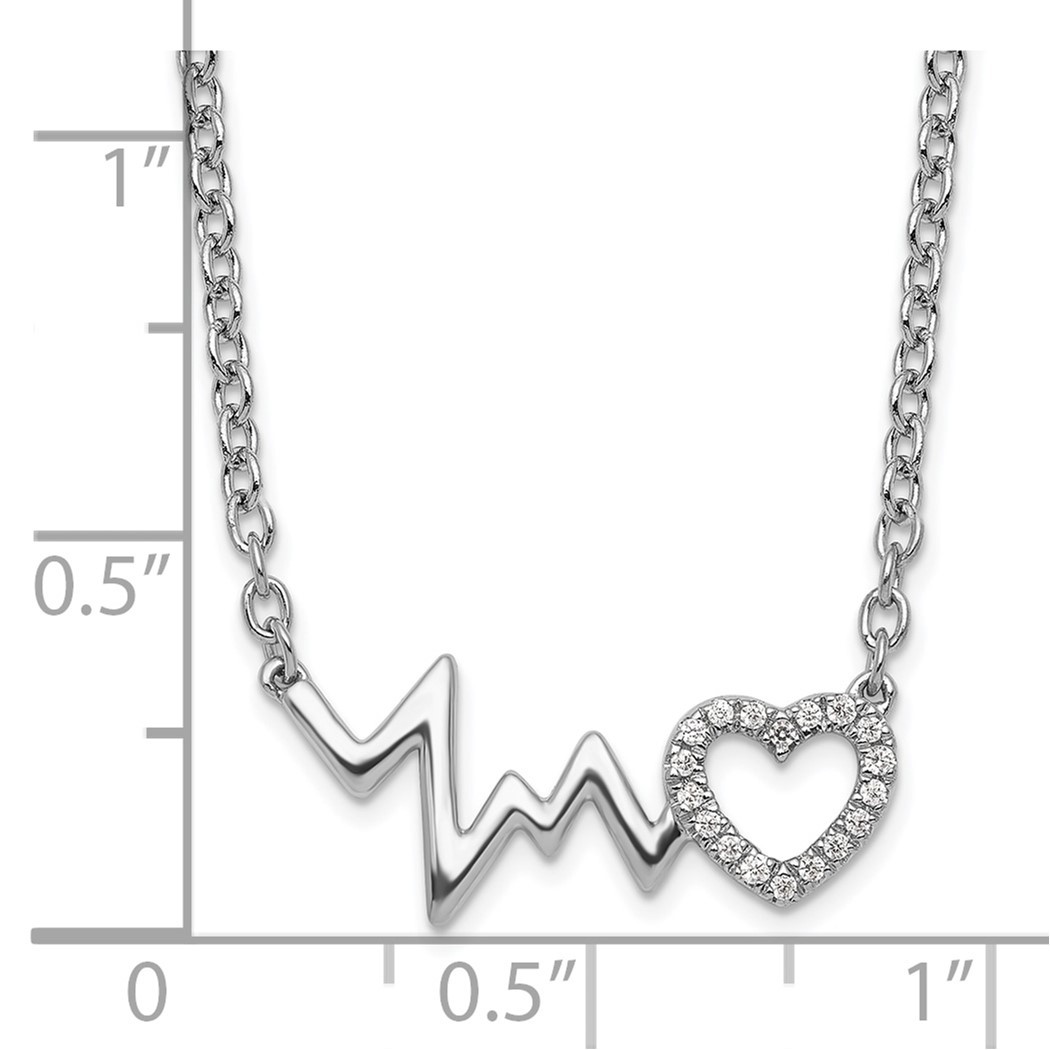 Jewelryweb 20mm White Ice Sterling Silver Rhodium-plated Diamond Heart With Heartbeat Necklace - 18 Inch