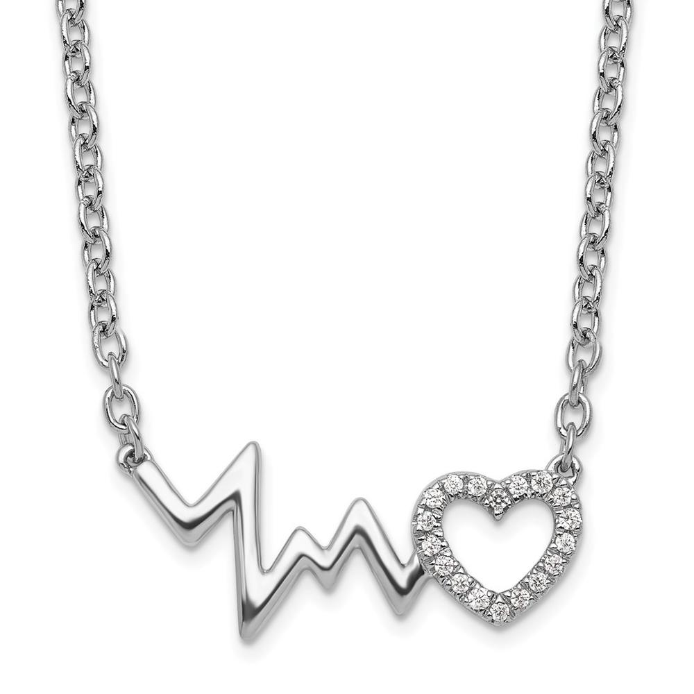 Jewelryweb 20mm White Ice Sterling Silver Rhodium-plated Diamond Heart With Heartbeat Necklace - 18 Inch