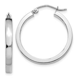 Jewelryweb 10k White Gold 2x3mm Rectangel Tube Hoop Earrings - Measures 25mm Long 2mm Thick