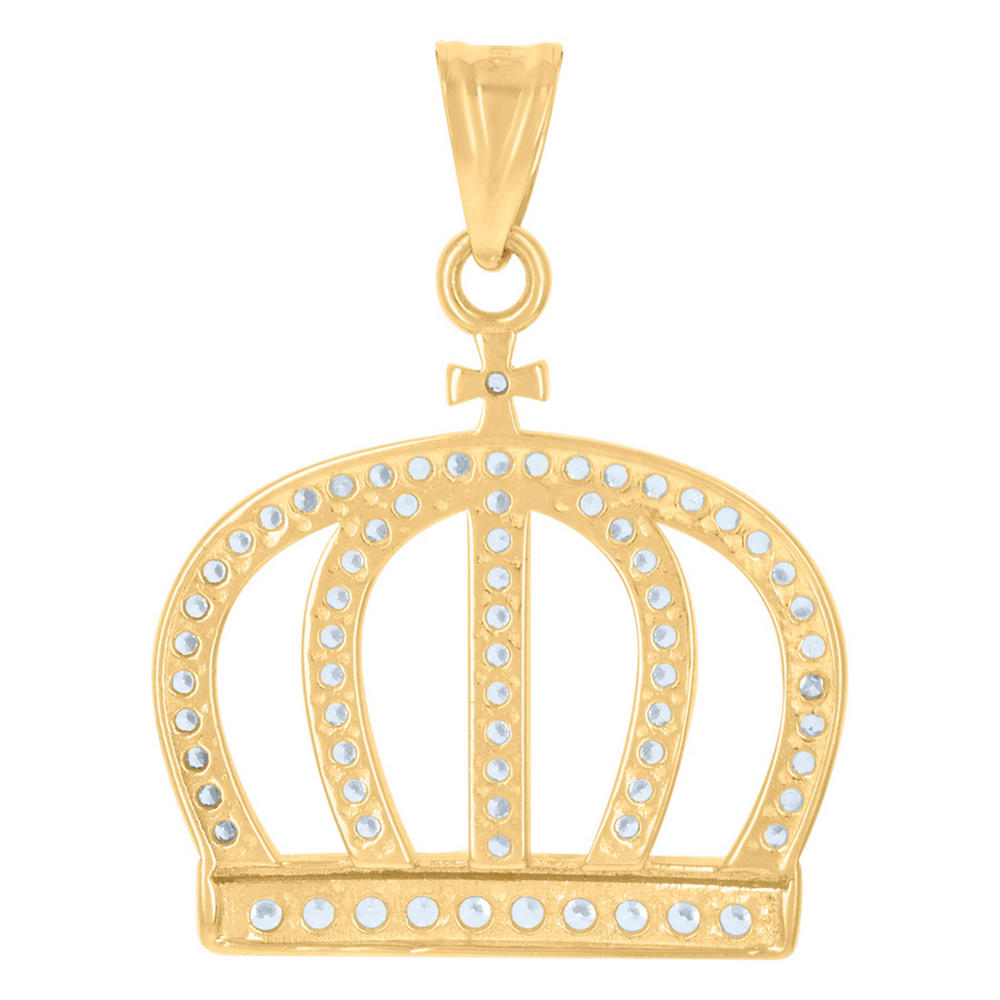 Jewelryweb 10k Yellow Gold Mens Cubic-zirconia Crown Fashion Charm Pendant - Measures 33.7x25.2mm Wide