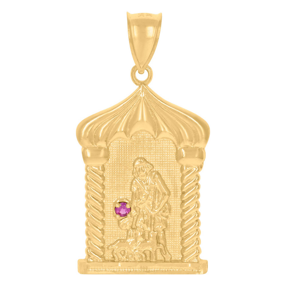 Jewelryweb 10k Yellow Gold Mens Purple Cubic-zirconia St. Lazarus Religious Charm Pendant - Measures 49.5x24.7m