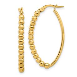 Jewelryweb 19.14mm 14k Polished Beaded Oval Hoop Earrings - Measures 33.62x19.14mm Wide 2.97mm Thick