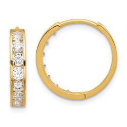 Jewelryweb 14k Polished Cubic Zirconia 4x18mm Hoop Earrings - Measures 18.2x18.5mm Wide 3.6mm Thick