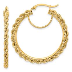 Jewelryweb 10k Polished and Sparkle-Cut Rope 2.95mm Hoop Earrings