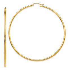 Jewelryweb 2.00mm 10k Hoop Earrings - Measures 70mm Long 2mm Thick