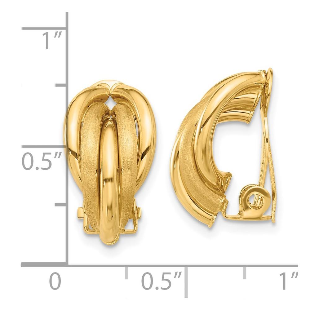 Jewelryweb 10mm 14k Polished and Satin Omega Clip Non-pierced Earrings - Measures 18x10mm Wide