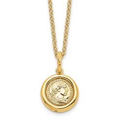 Jewelryweb 16.41mm 14k Polished Replica Roman Coin Necklace - 18 Inch