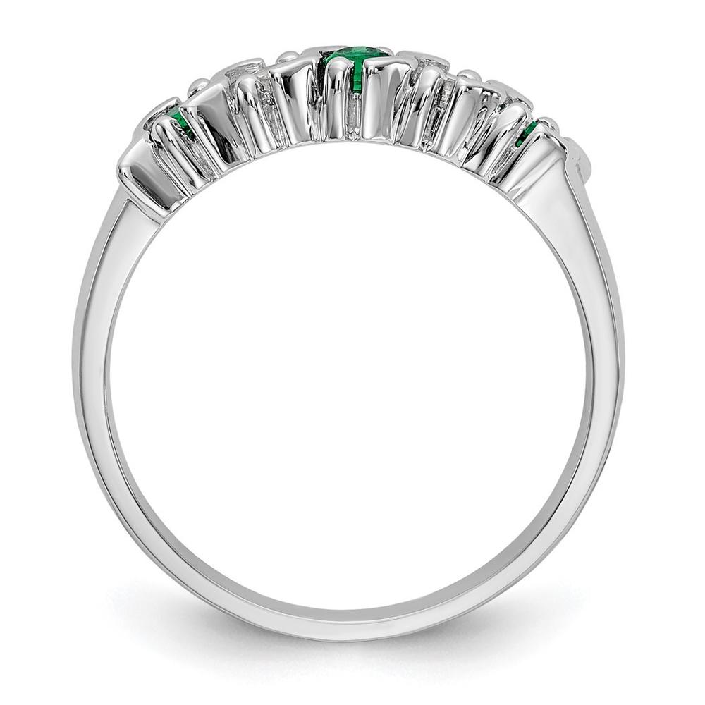 Jewelryweb 14k White Gold 1/5 Carat Diamond and Emerald Band - Size 7.00