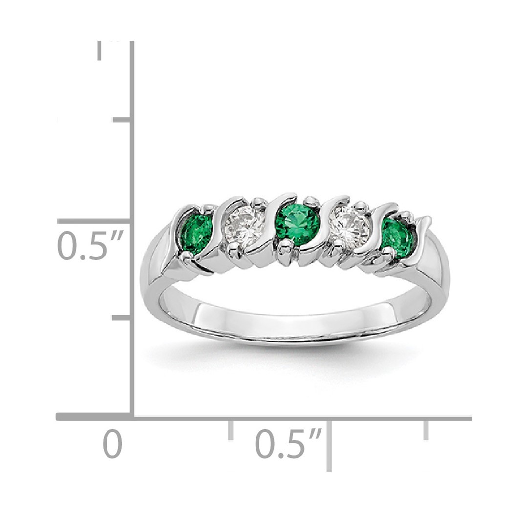 Jewelryweb 14k White Gold 1/5 Carat Diamond and Emerald Band - Size 7.00