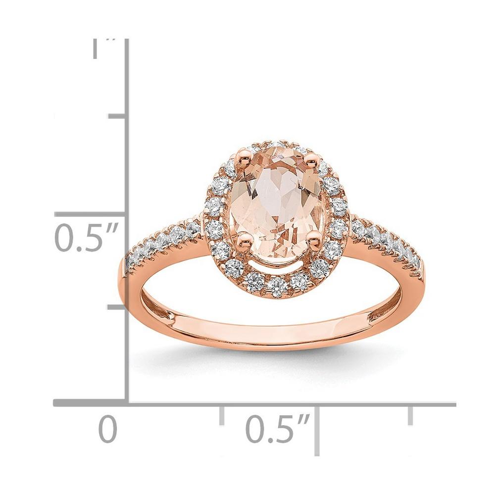 Jewelryweb Blooming Bridal 14k Rose Gold Halo 8x6 Oval Morganite and 1/3 Carat Diamond Engagement Ring - Size 7.00
