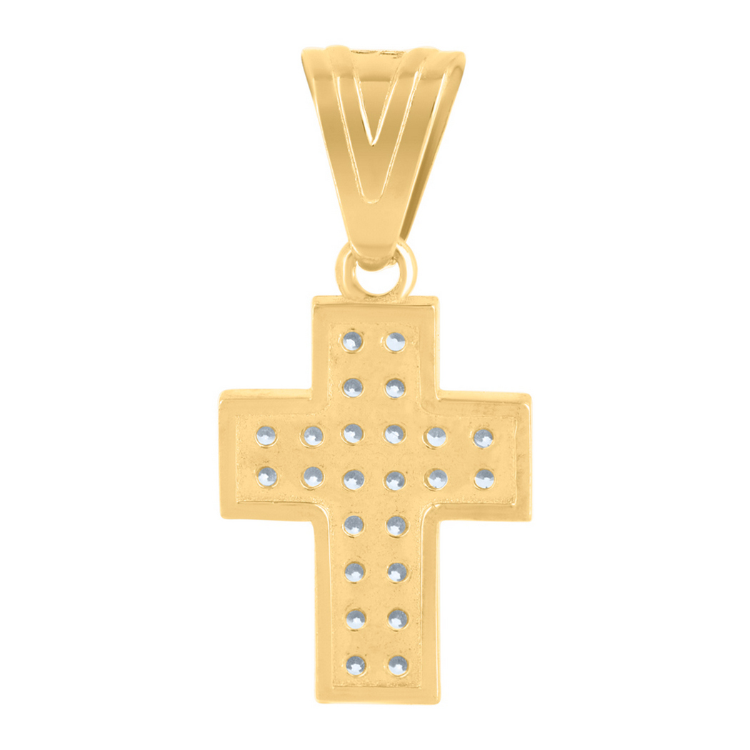Jewelryweb 14k Yellow Gold Mens Cubic-zirconia Cross Religious Charm Pendant - Measures 20.9x9.6mm Wide