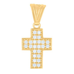 Jewelryweb 14k Yellow Gold Mens Cubic-zirconia Cross Religious Charm Pendant - Measures 20.9x9.6mm Wide