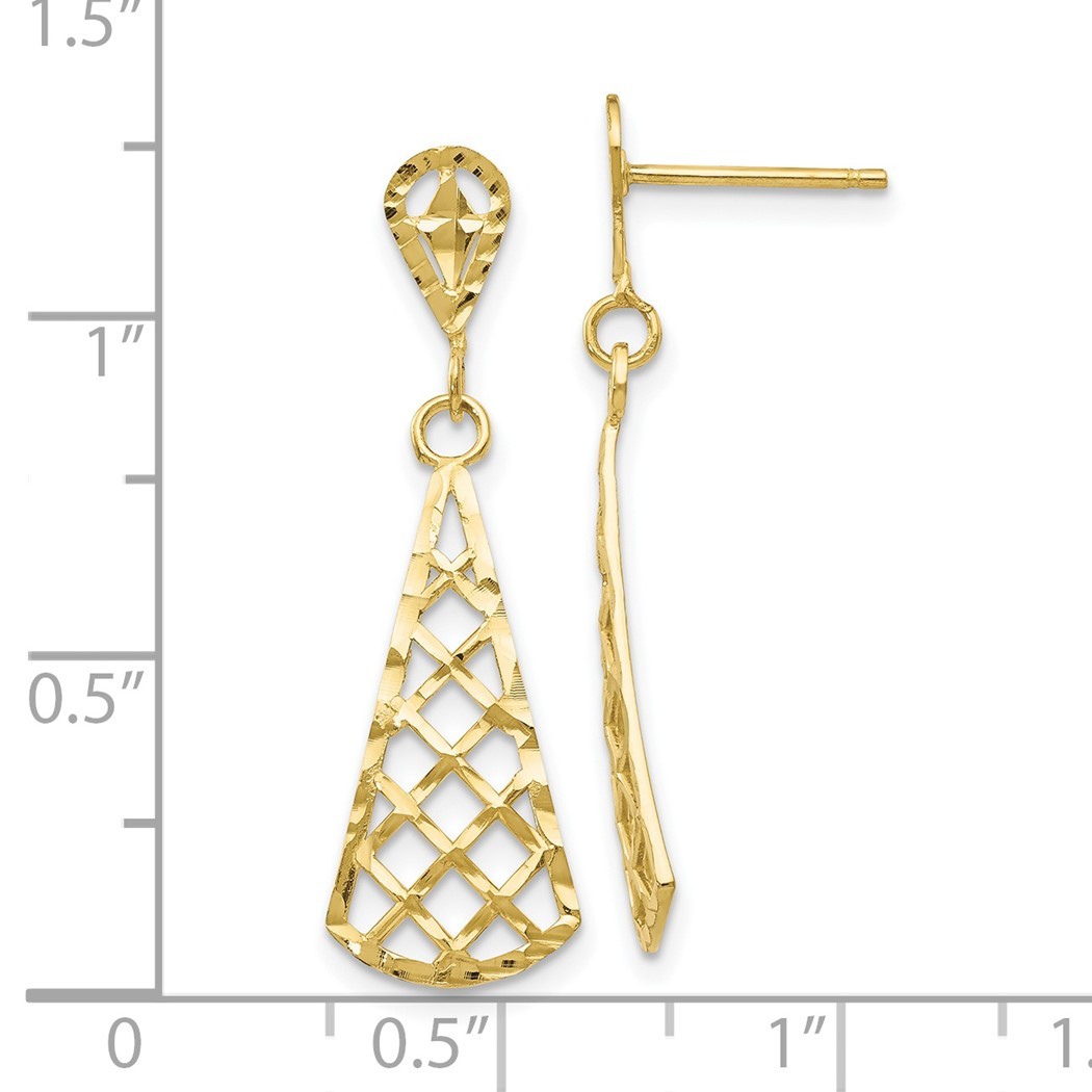 Jewelryweb 9mm 10k Sparkle-Cut Inverted Fan Dangel Post Earrings - Measures 29x9mm Wide