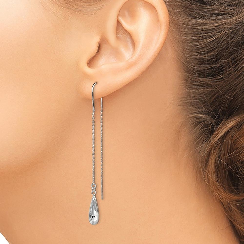 Jewelryweb Sterling Silver Cubic Zirconia Teardrop Threader Earrings - Measures 81x6mm Wide