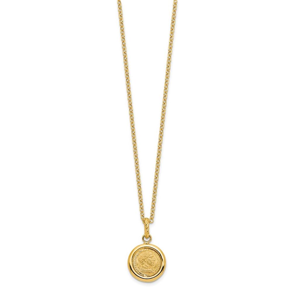 Jewelryweb 14k Polished and Matte Coin Necklace - 18 Inch