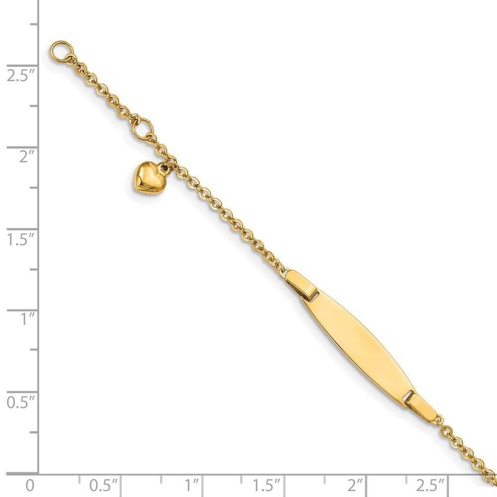 Jewelryweb 14k Yellow Gold Polished With Heart and .5inch Ext. Baby ID Bracelet - Measures 5mm Wide