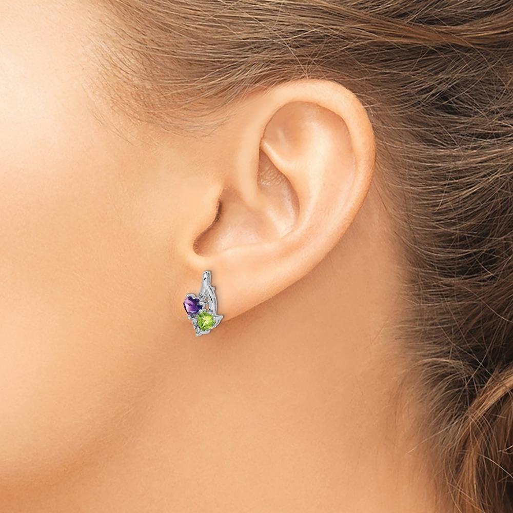 Jewelryweb Sterling Silver Amethyst Peridot Diamond Earrings - Measures 14x8mm Wide
