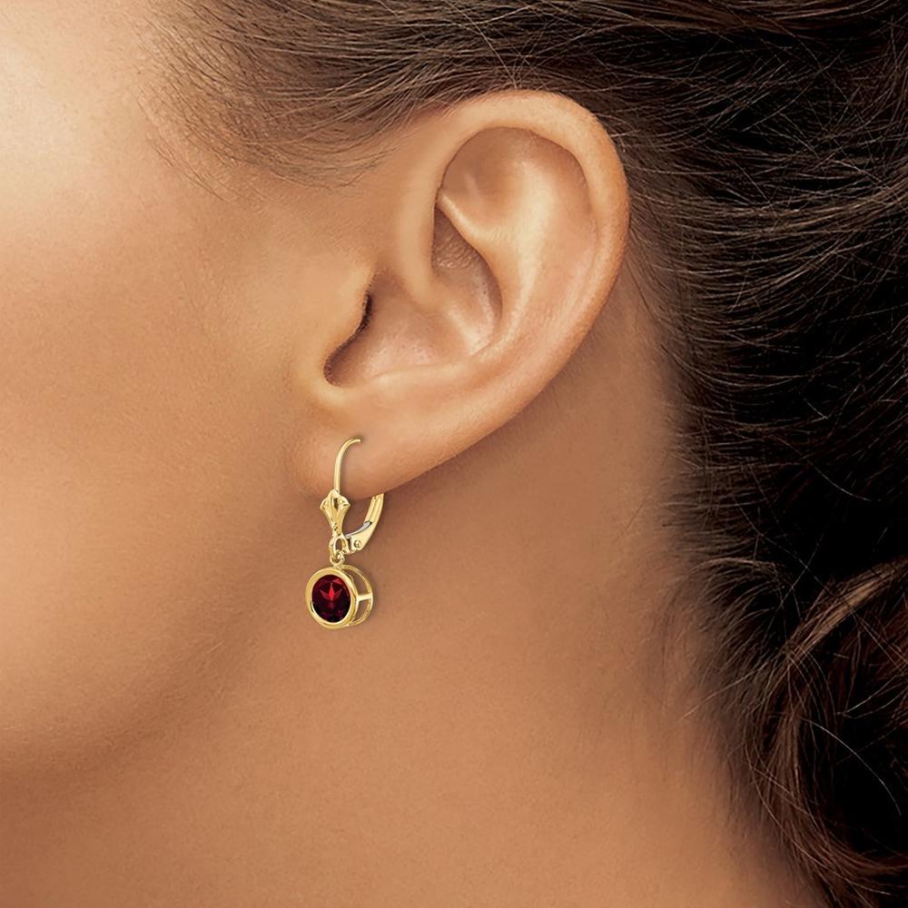Jewelryweb 14k Yellow Gold 6mm Garnet Leverback Earrings - Measures 25x7mm Wide