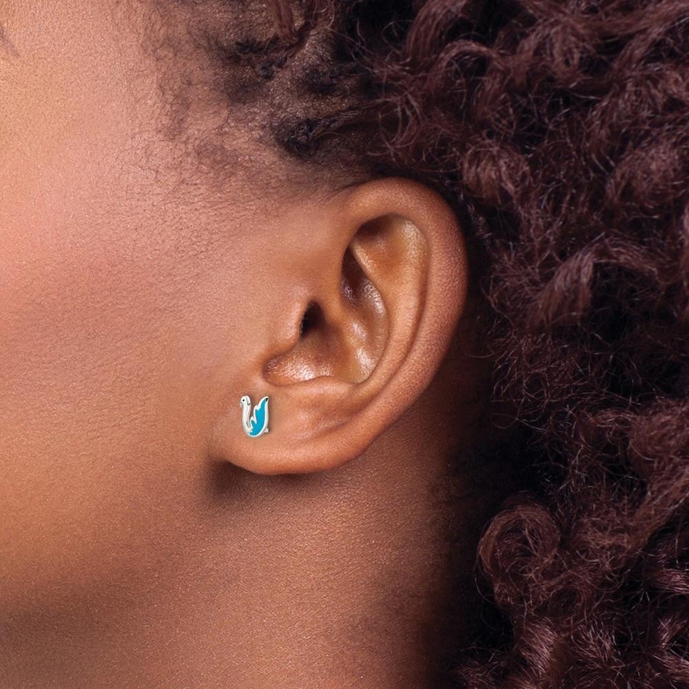 Jewelryweb Sterling Silver Enameled Post Earrings - Measures 8x6mm Wide