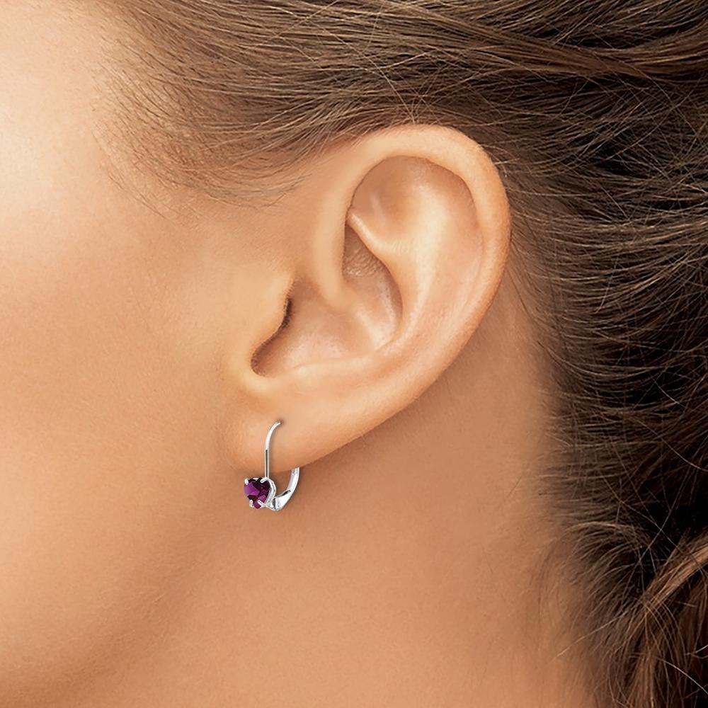 Jewelryweb 14k White Gold 5mm Heart Amethyst Earrings - Measures 17x5mm Wide