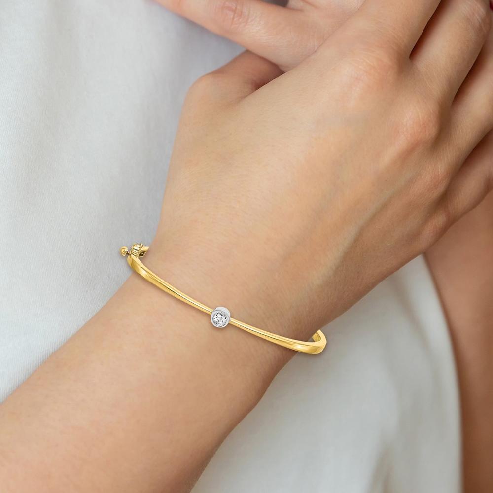 Jewelryweb 14k Two-Tone Gold Diamond Bangle Bracelet - Measures 3mm Wide