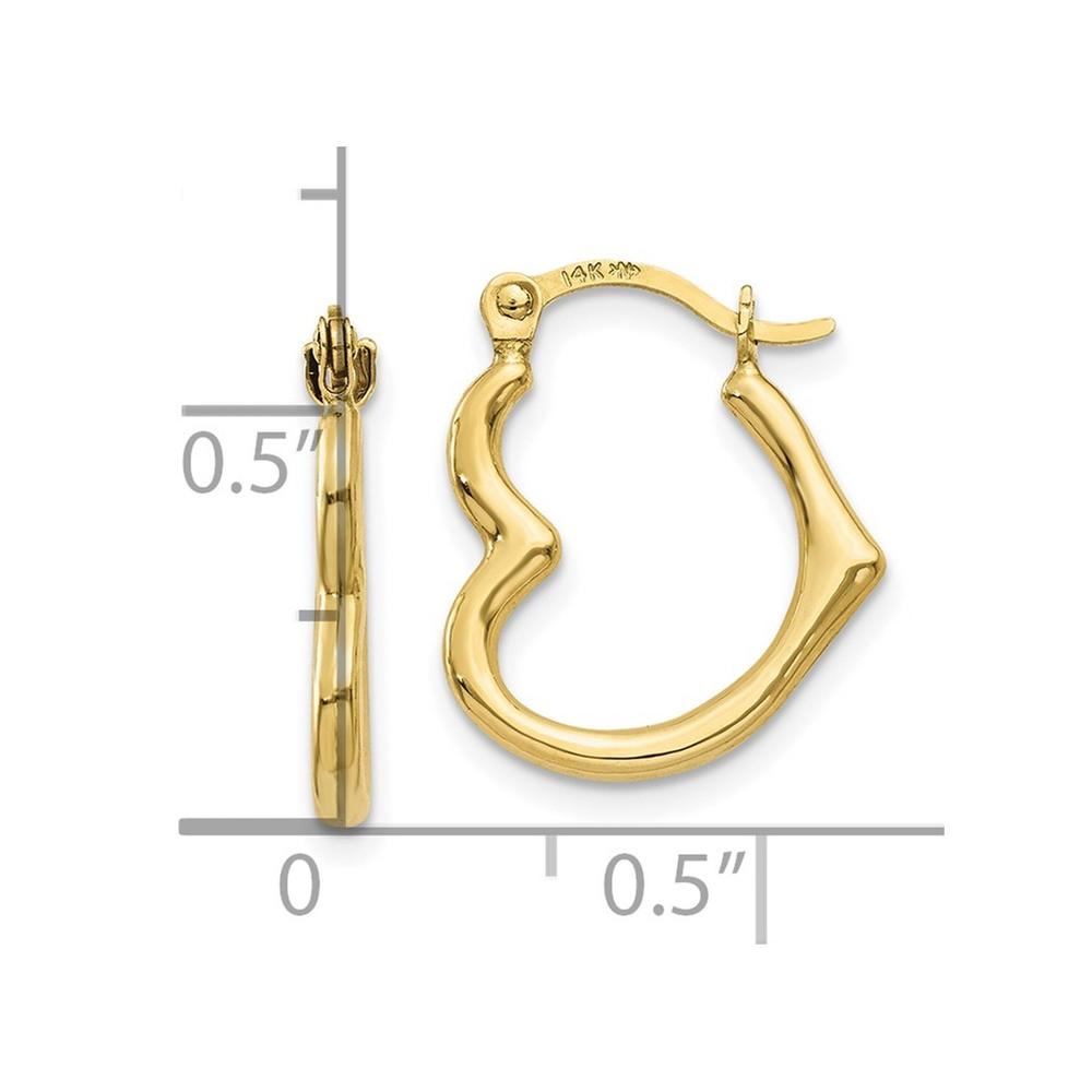 Jewelryweb 13mm 10k Heart Shaped Hollow Hoop Earrings - Measures 16x13mm Wide 2mm Thick
