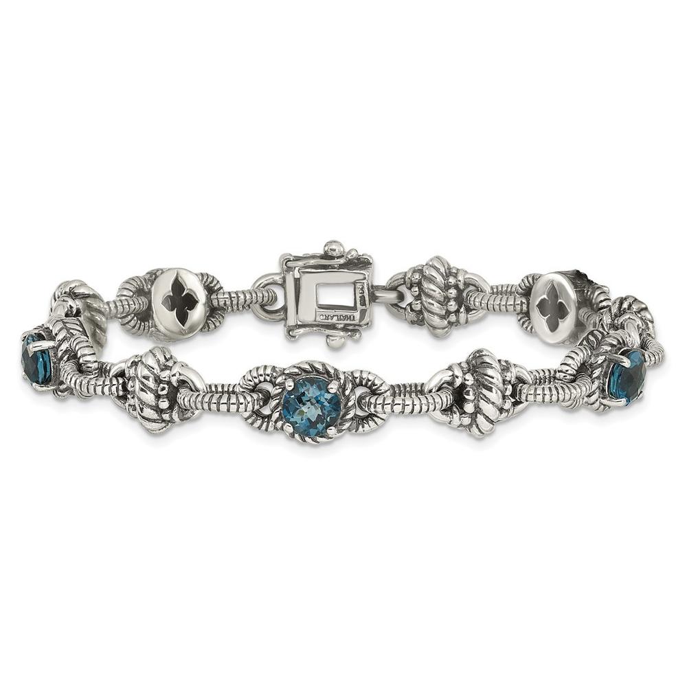 Jewelryweb Sterling Silver London Blue Topaz 7.75in. Bracelet - Measures 10mm Wide