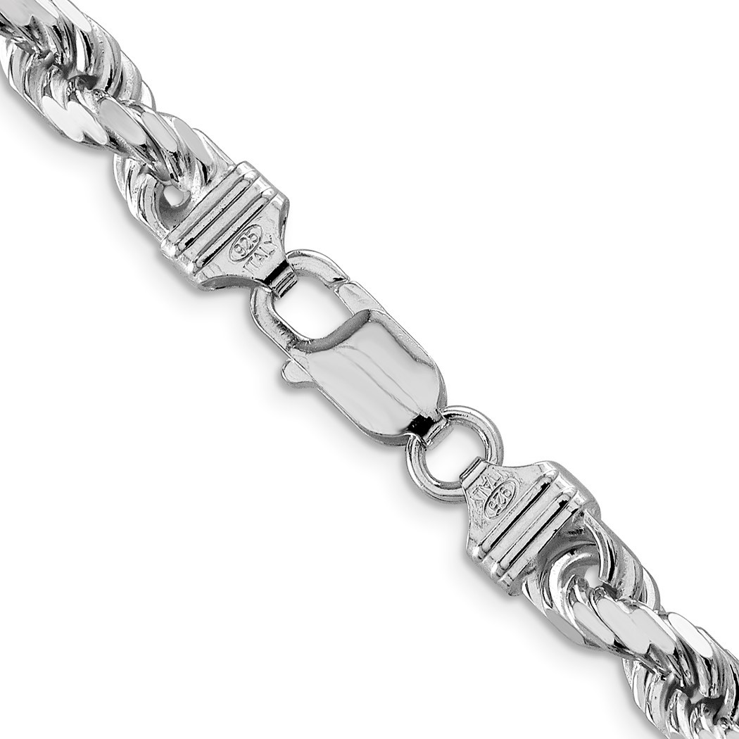 Jewelryweb Sterling Silver Rhodium-plated 7mm Sparkle-Cut Rope Chain Necklace - 22 Inch