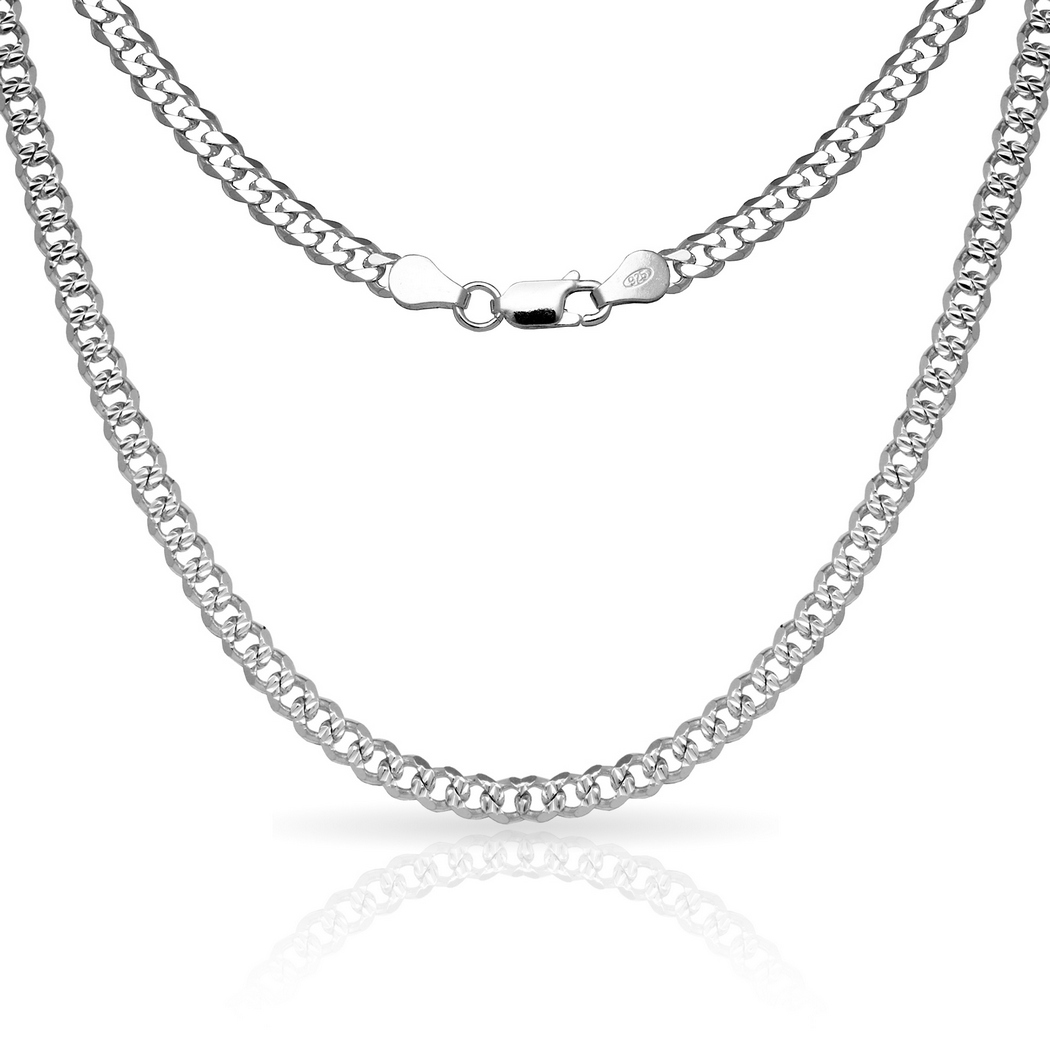 Jewelryweb 925 Sterling Silver Mens Italian 6mm Pave Curb Chain Necklace (18-30 Inch) - 20 Inch