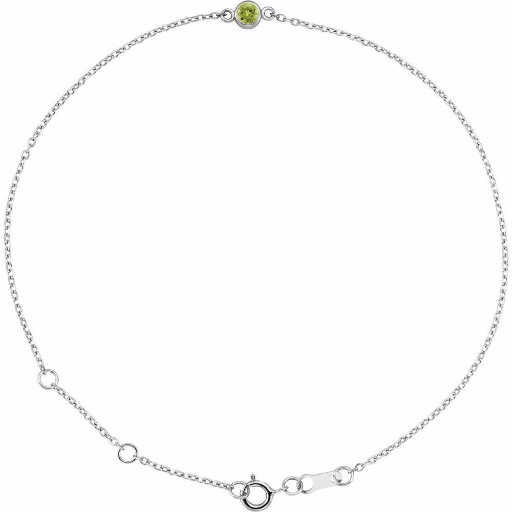 Jewelryweb 14k White Gold Round 3mm Natural Peridot 6 1/2-7 1/2 Inch Polished Bezel-set Solitaire Bracelet