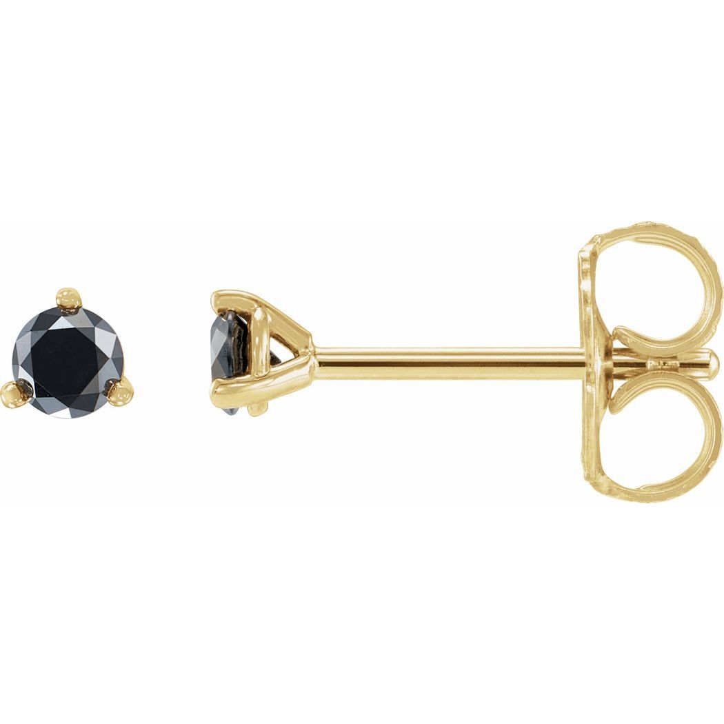 Jewelryweb 14k Yellow Gold Round Natural Black-diamond 3.5mm  0.33 Carat Opaque Black-friction Friction Back 3-