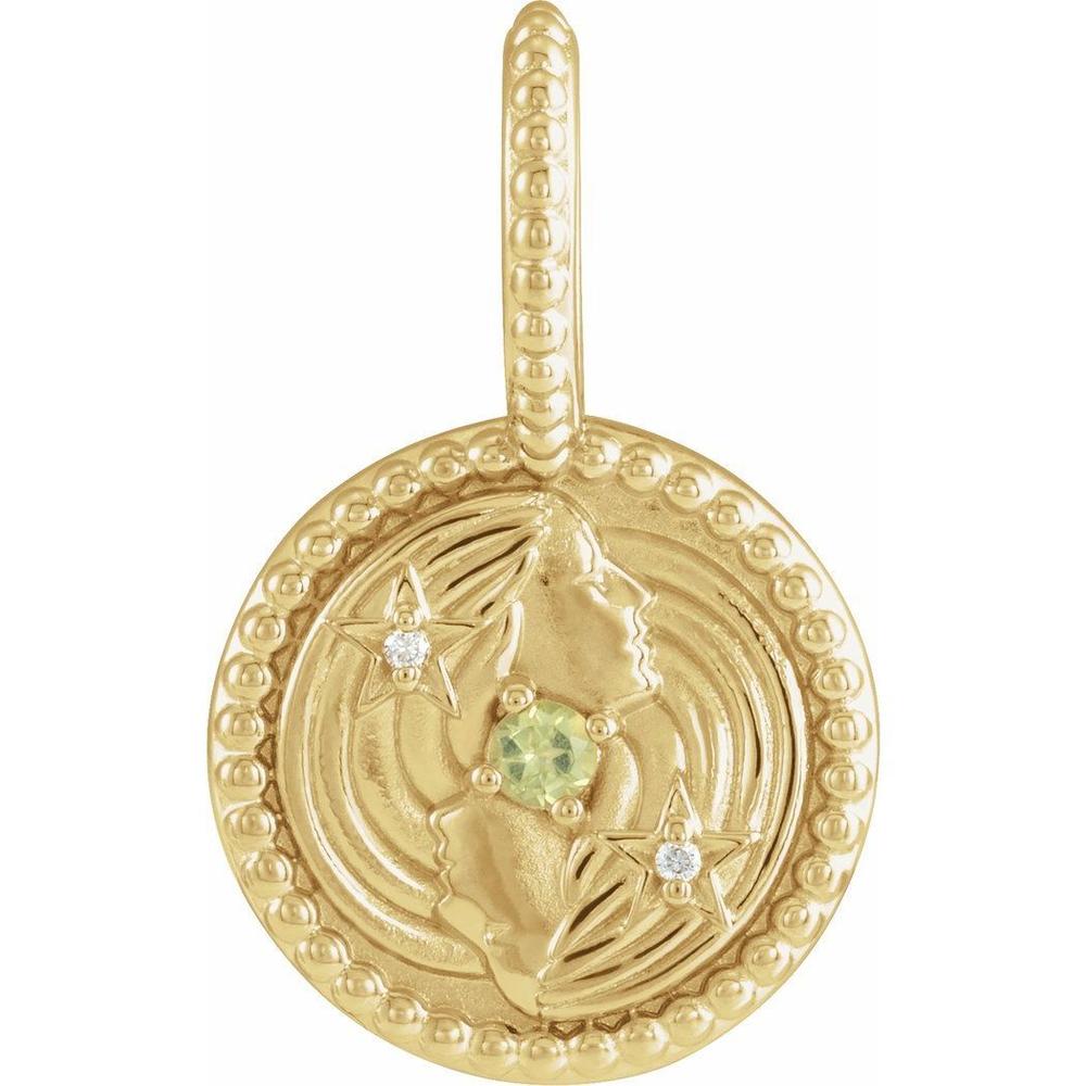 Jewelryweb 14k Yellow Gold Gemini Natural Peridot Round 2mm I1 G-h 5 Carat Polished and .005 Diamond Pendant