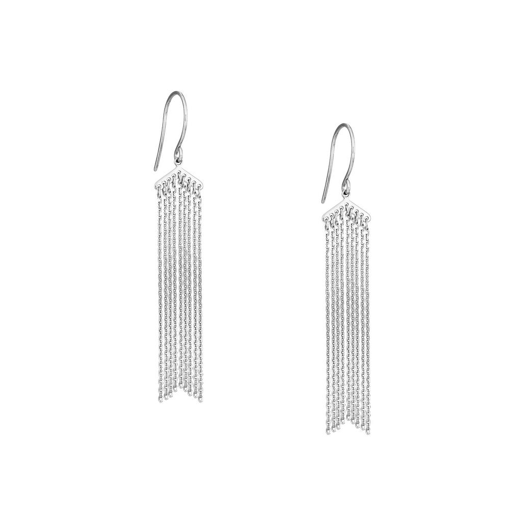 Jewelryweb Sterling Silver Rhodium Plated Sparkle-Cut Cable Tassel Earrings With Fish Hook