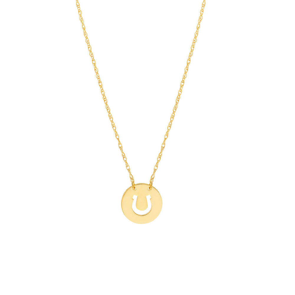 Jewelryweb 14k Yellow Gold Mini Disk Cut Out Horse Shoe Necklace Spring Ring Closure - 18 Inch