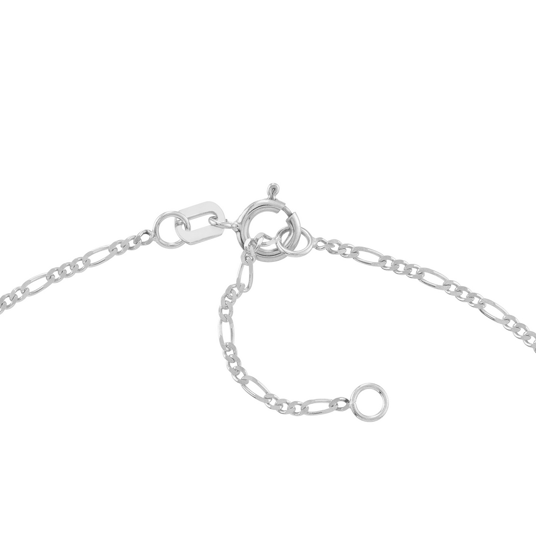 Jewelryweb 14k White Gold Adjustable 1.3mm Figaro Chain Ankle Bracelet - 10 Inch