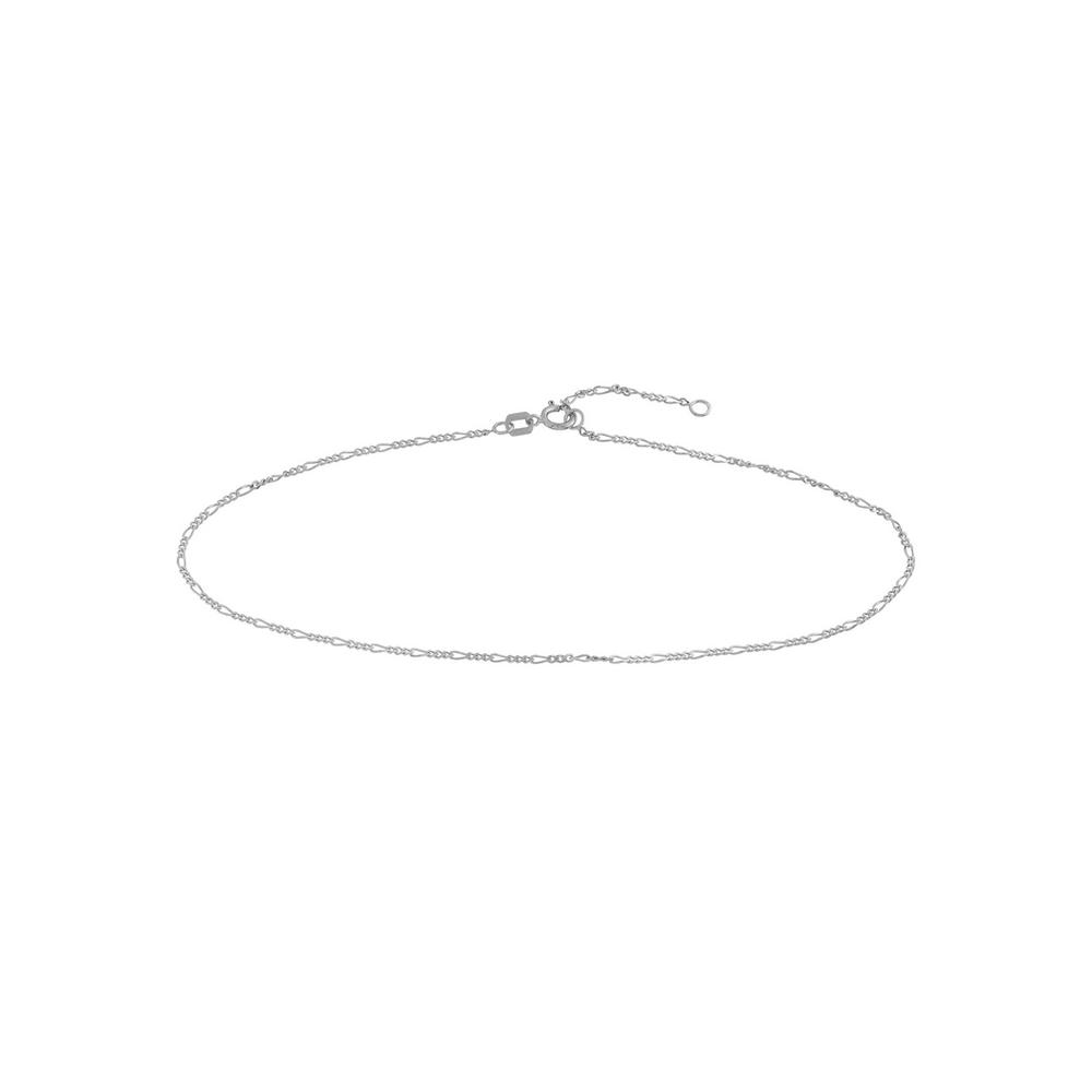Jewelryweb 14k White Gold Adjustable 1.3mm Figaro Chain Ankle Bracelet - 10 Inch