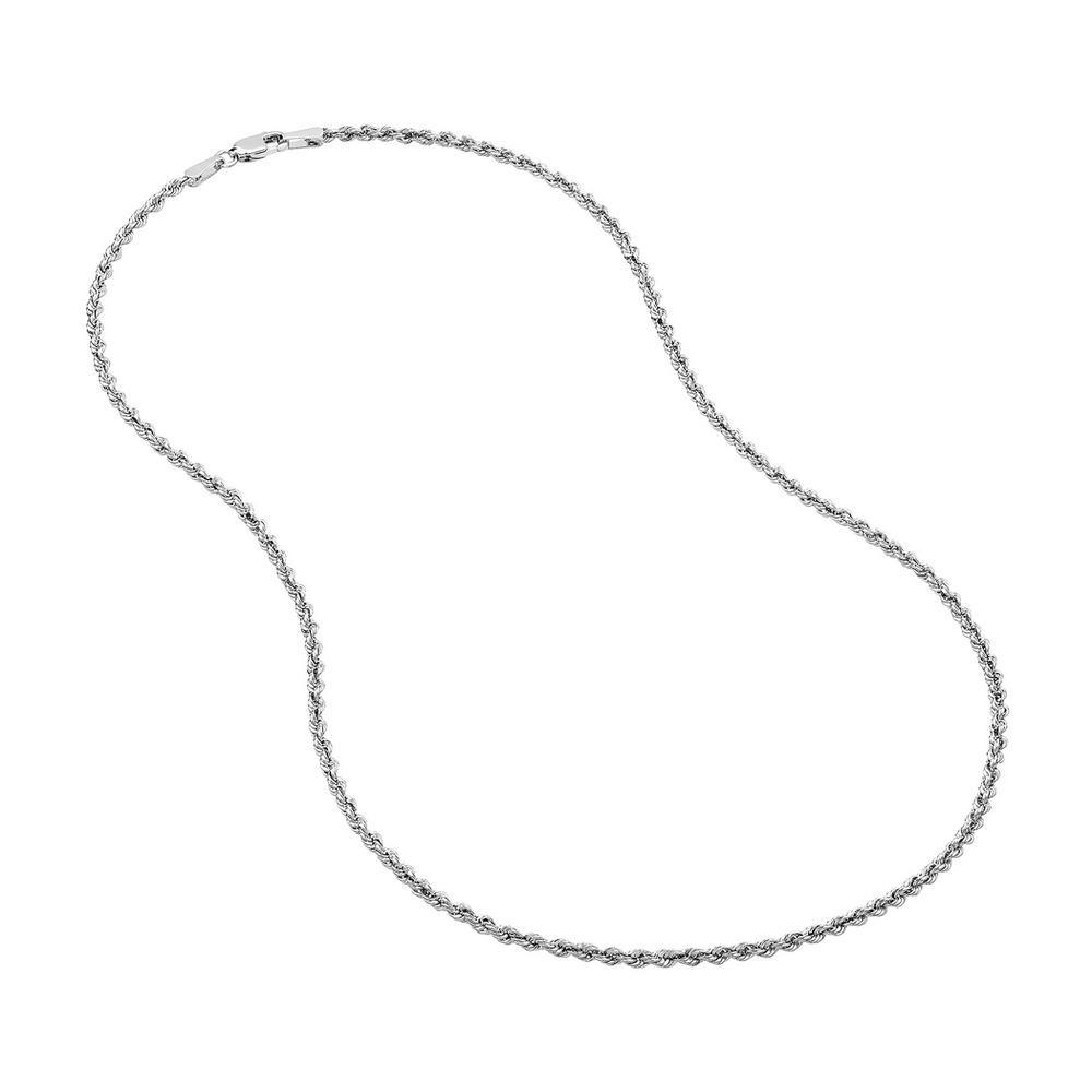 Jewelryweb 10k White Gold Hollow Rope Chain Necklace 2mm Lobster Claw Closure - 18 Inch