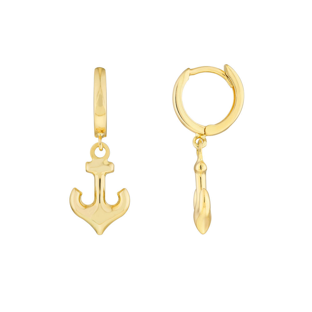 Jewelryweb 14k Yellow Gold 10m Baby Hoop Earrings With Dangle Anchor