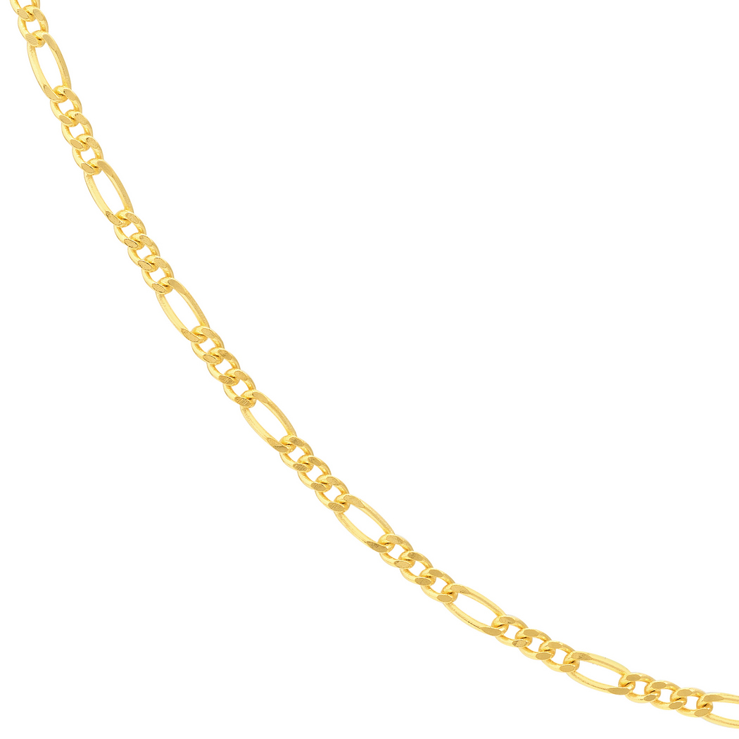 Jewelryweb 14k Yellow Gold 1.28mm Figaro Chain Necklace Spring Ring Closure - 20 Inch