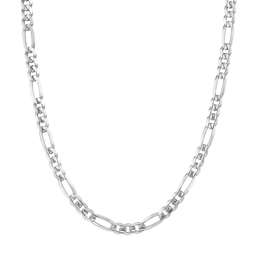 Jewelryweb Sterling Silver Rhodium Plated 6.75mm Concave Figaro Chain Necklace Lobster Claw Closure - 20 Inch