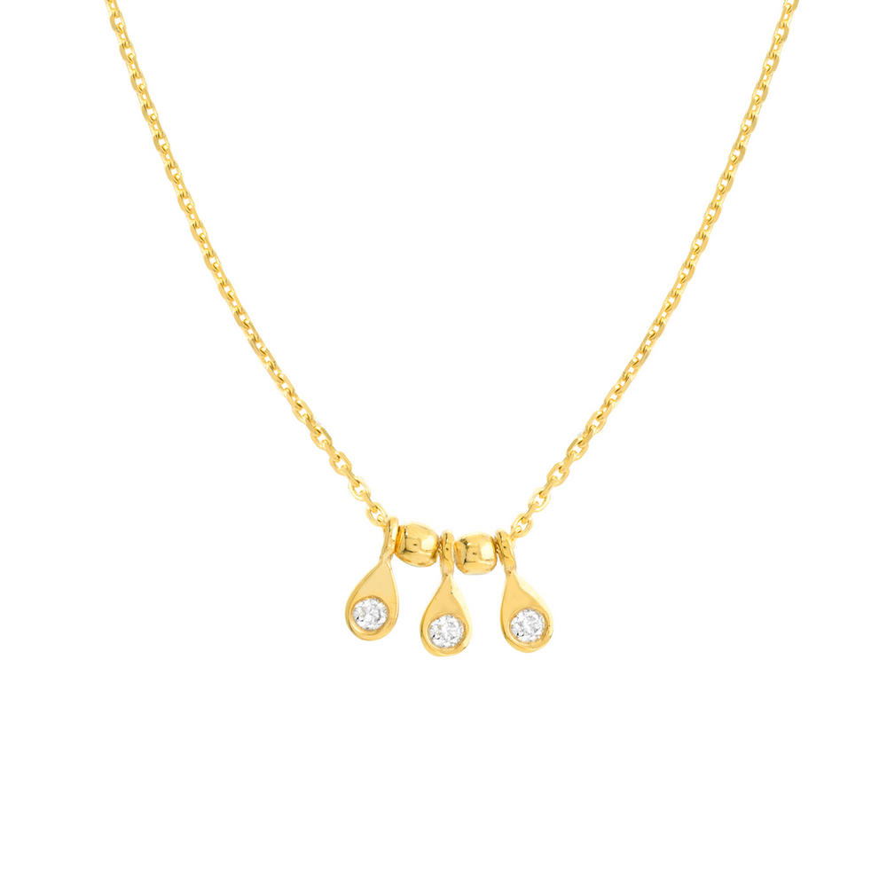 Jewelryweb 14k Yellow Gold 0.03 Dwt Diamond Tear Drop Trio Center Adjustable Necklace - 18 Inch