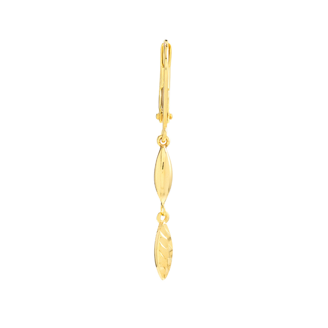Jewelryweb 14k Yellow Gold Marquise Linear Dangle and Leverback Earrings