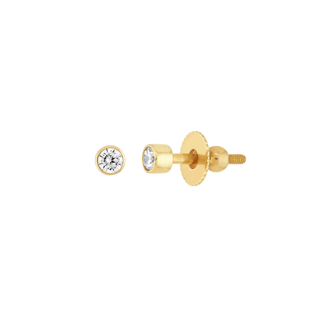 Jewelryweb 14k Yellow Gold 3m Cubic Zirconia Bezel Set Stud Earrings With Screw Back