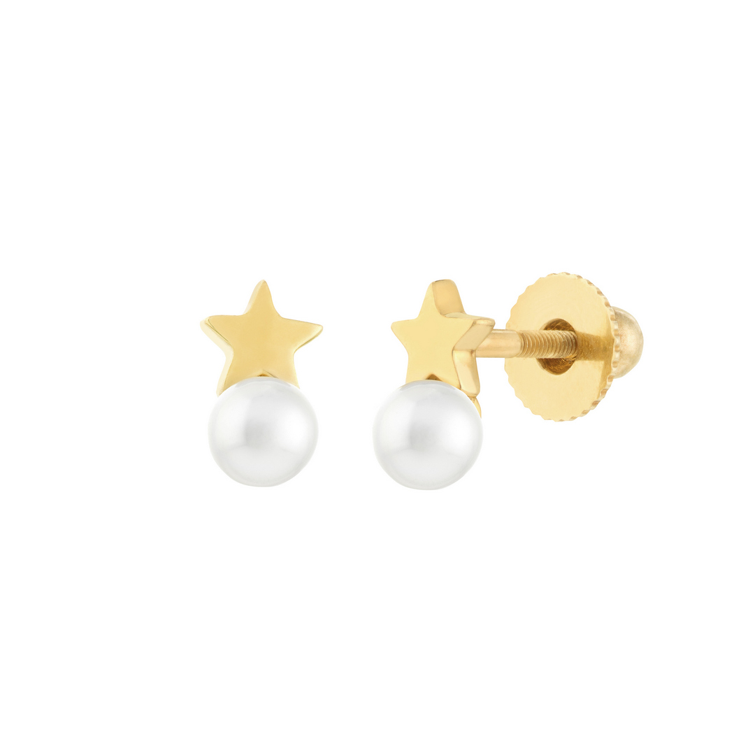 Jewelryweb 14k Yellow Gold Start With 4mm Pearl Stud Earrings Screw Back