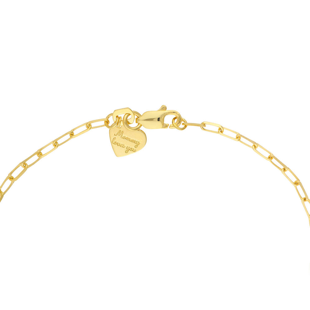 Jewelryweb 14k Yellow Gold Kids Paper Clip Chain Bracelet Bracelet With Cat and Heart - 6 Inch