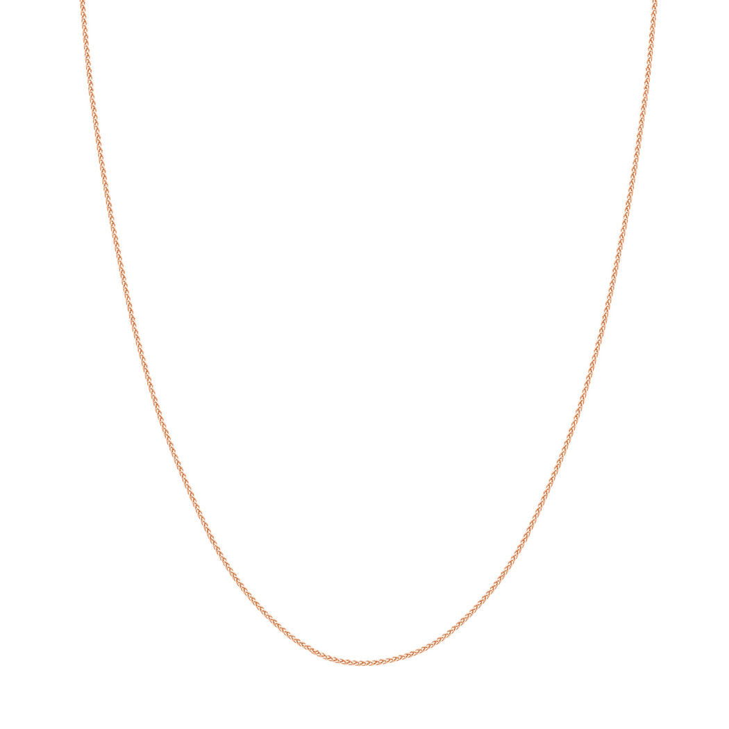 Jewelryweb 14k Rose Gold 1.05mm Round Wheat Chain Necklace Lobster Claw Closure - 20 Inch